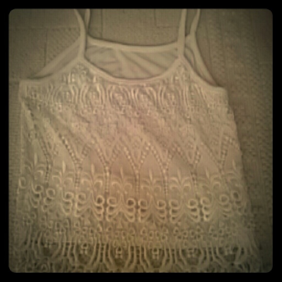 Laced white silk tank top