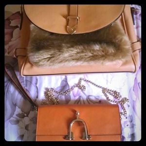 Bundle! Fur bag and orange clutch
