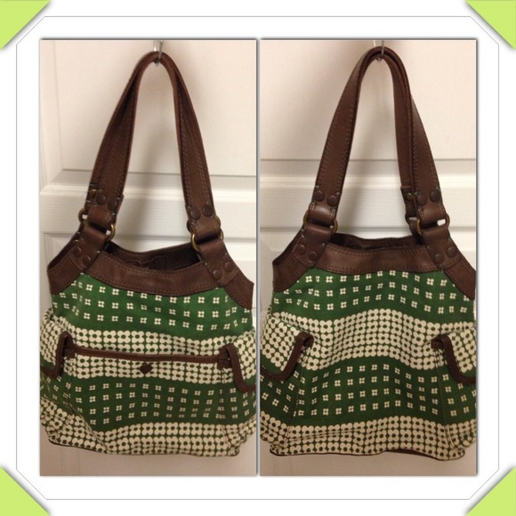 Green cloth and leather bag