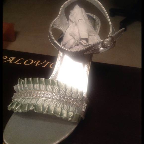Silver Rhinestone Open Toe Heels - Picture 2 of 3