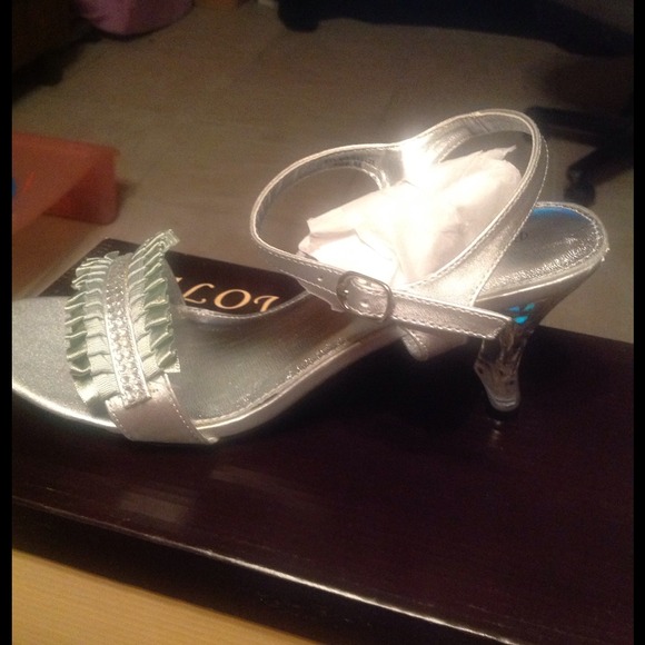 Silver Rhinestone Open Toe Heels - Picture 3 of 3