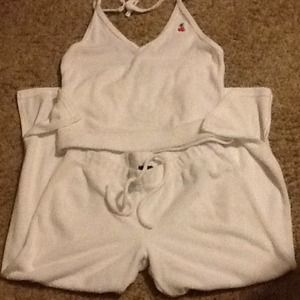 Lovely White Terry Cloth Capri Outfit Size L