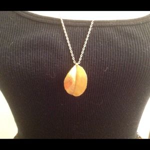 Long gold leaf necklace