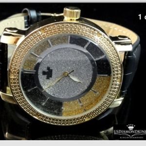 Mans 14 k real diamond gold finish watch