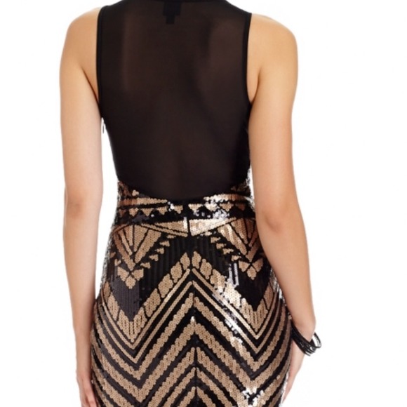 Hot bebe brown and black sequin dress with mesh - Picture 2 of 4
