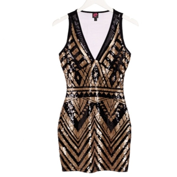 Hot bebe brown and black sequin dress with mesh - Picture 4 of 4