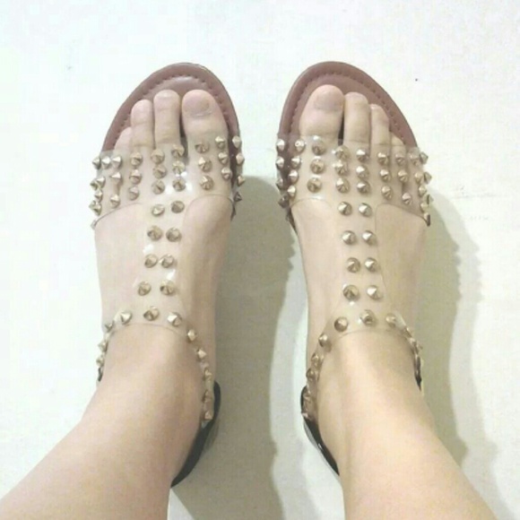 clear studded flat sandals