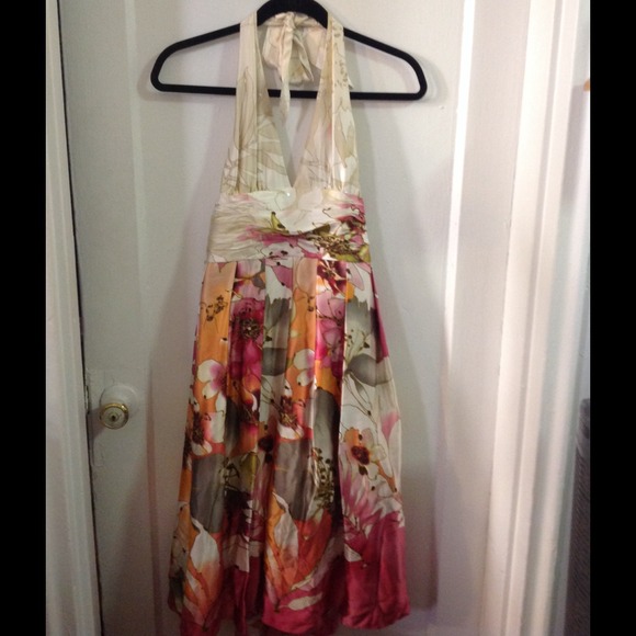 Adrianna Papell floral halter satin dress