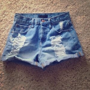 High-Waisted Denim Destroyed Shorts