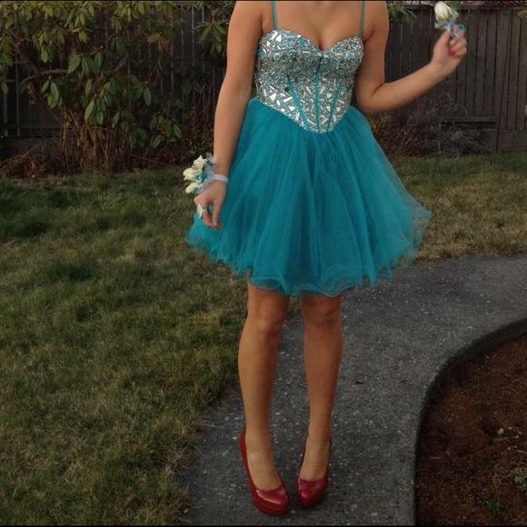 Blue jeweled prom dress