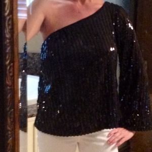Black sequin one-shoulder top