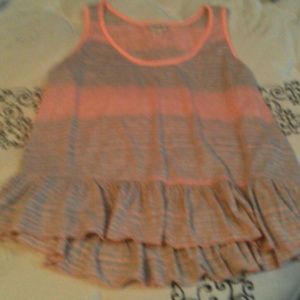 Grey and Coral Hi Lo Type Ruffle Top small new