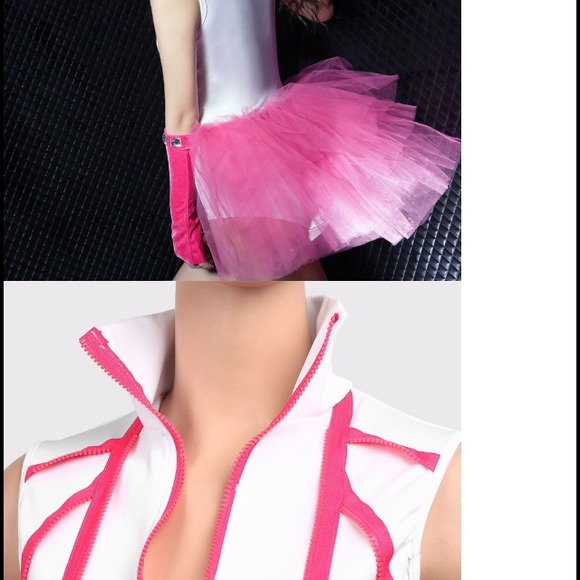 Dancehall dance club costume bodysuit pink white - Picture 2 of 4