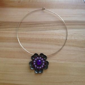 Purple & Gold Flower Statement Necklace
