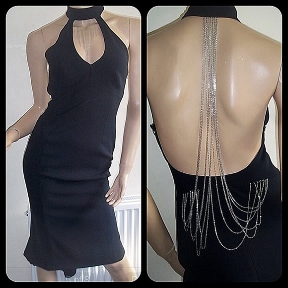 Amazing black backless dress draping silver chains - Picture 2 of 4