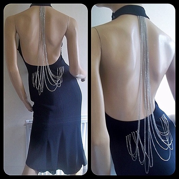 Amazing black backless dress draping silver chains - Picture 4 of 4
