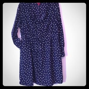 Navy and white polka dotted dress.