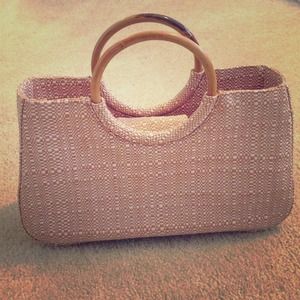 Gap Pale Pink and Tan Straw Handbag