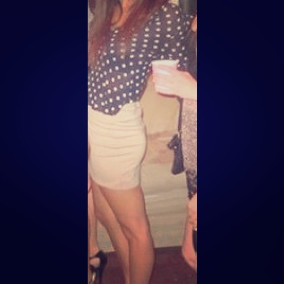 Sheer navy and white polka dot madewell blouse