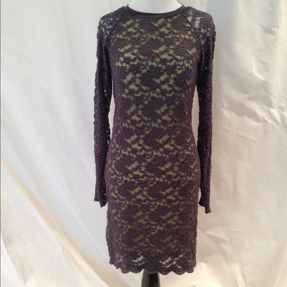 Bar III Blue Lace Bodycon Dress w/ yellow underlay