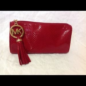 Michael K Bag Metallic Red Faux Snakeskin