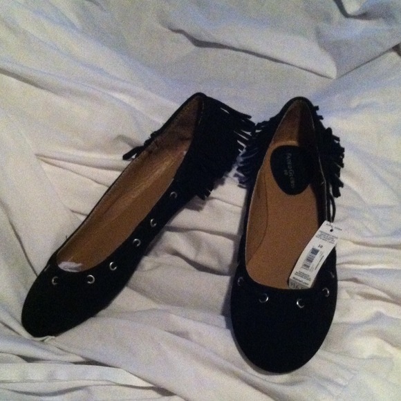 Black Flats with Suede Bow Tied & Fringe at Heels