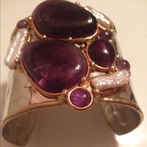 Tara Mesa Rough Amethyst Patchwork Cuff Bracelet