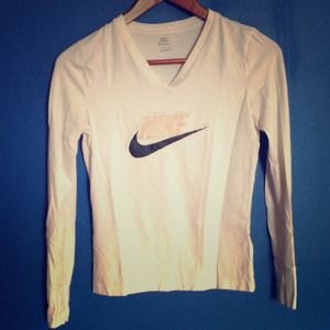 Nike white V-neck long sleeve