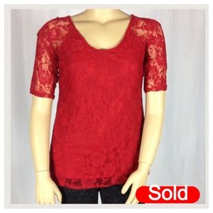 Jamie Nicole Red Lace Overlay stretch blouse