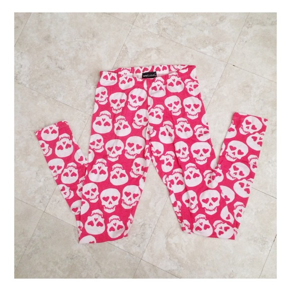 Pink White Skull Leggings