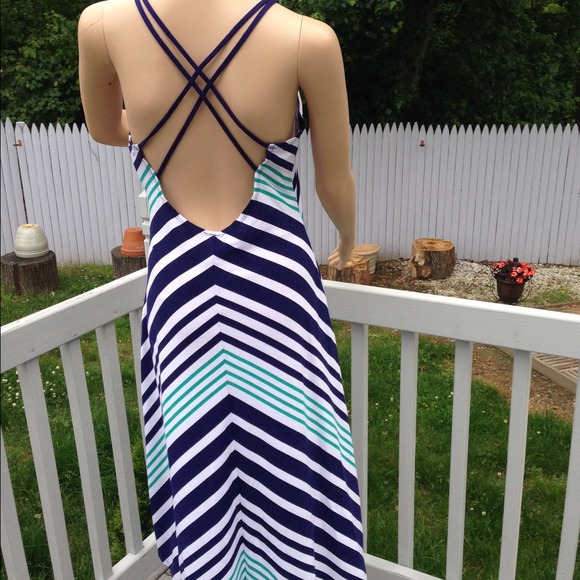 Striped High Low Dress with Open-Back - Picture 2 of 3