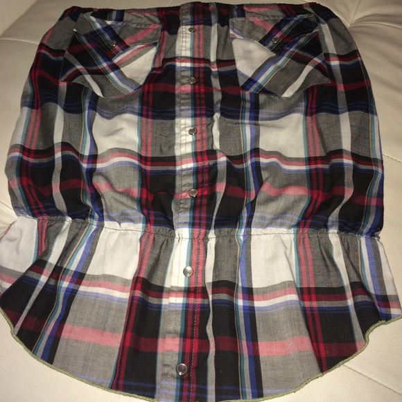 Plaid strapless tank.