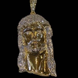 Mans gold finish Jesus face charm and necklace