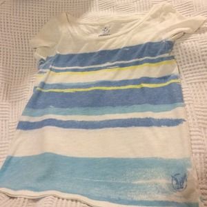 Blue aqua and yellow striped top