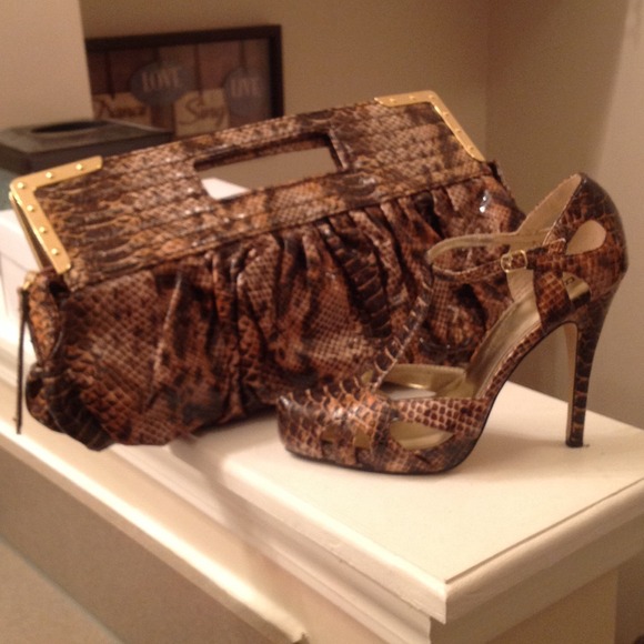 SOLD!!!!!!Brown faux snakeskin T strap heel