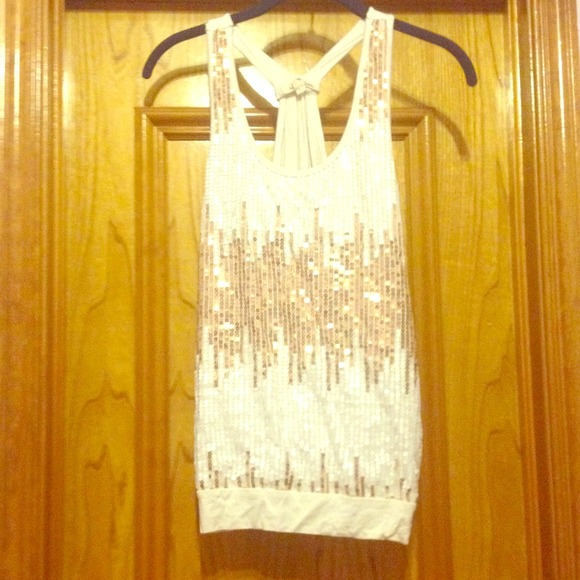 Gold and white sequin tank