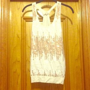 Gold and white sequin tank