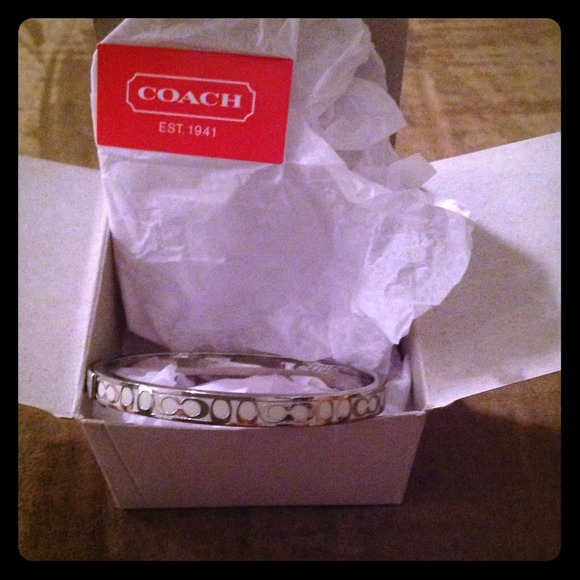 Coach silver white pearl bangle bracelet
