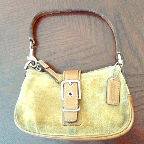 Authentic Coach tan and brown small suede bag
