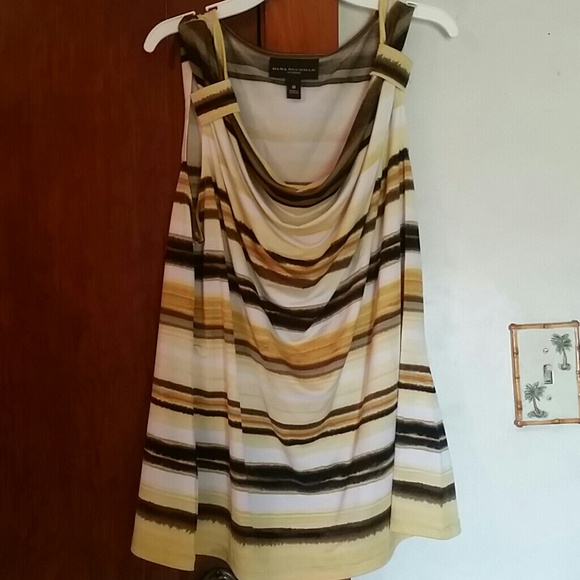 Brown, yellow and white dressy tank top