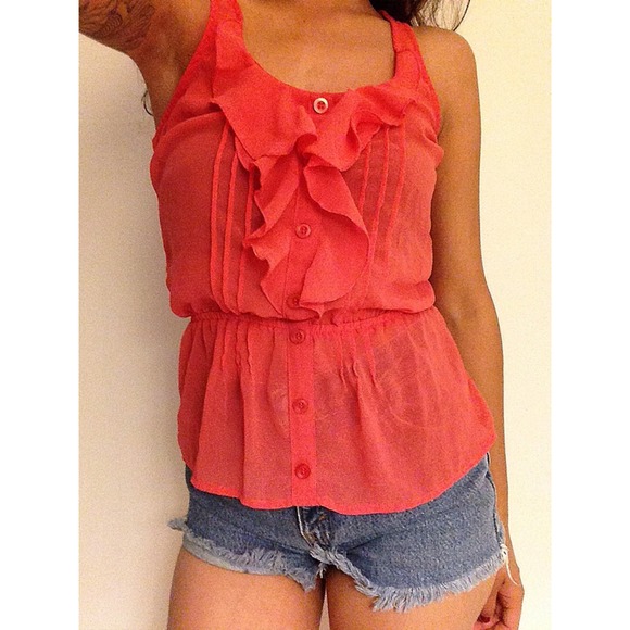 🚫SOLD🚫Orange Ruffled Shirt - Picture 2 of 2