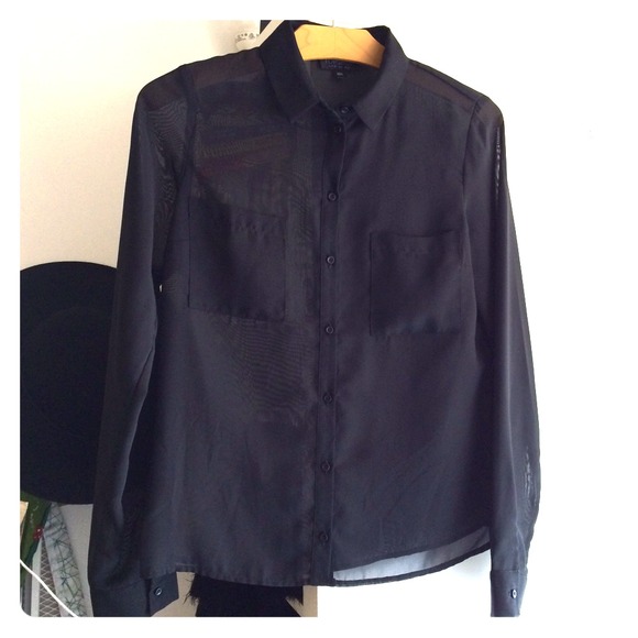 Topshop sheer button up top with front pockets
