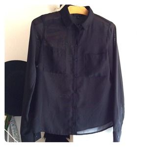 Topshop sheer button up top with front pockets Topshop sheer button up top with front pockets