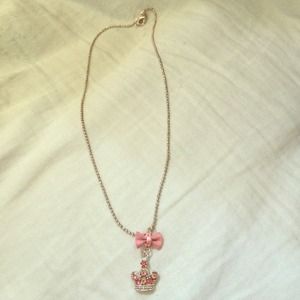 NEW Pink crown & bow necklace