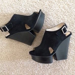 black suede cutout wedges