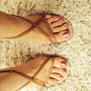 Calvin Klein "Rachel" tan leather strappy heel