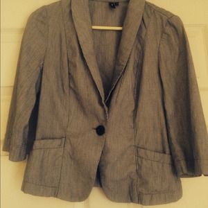 Cute, navy blue and white pinstriped blazer