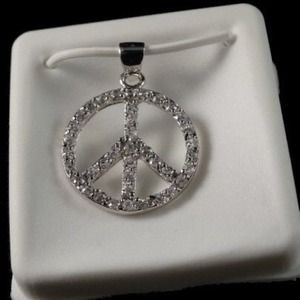 Peace sign Sterling silver clear CZ charm