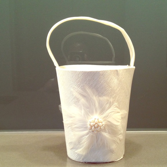 Ivory Feathered Flower Girl Basket