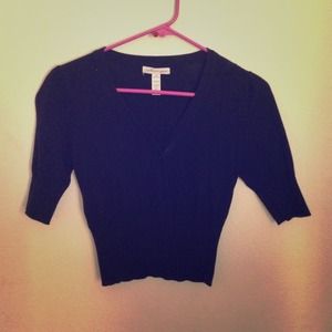 Black Cotton Half Cardigan Sweater